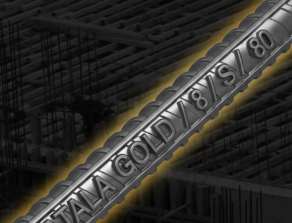 Close-up of a Batala Gold Grade 80 deformed bar showing its rolled marking